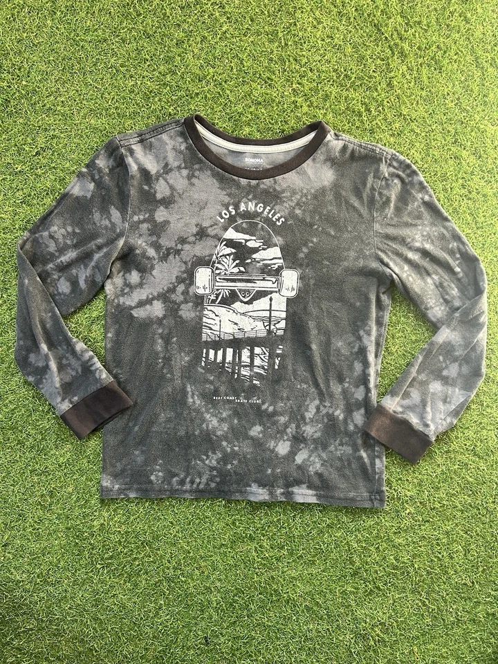 Camisa manga longa estampa gráfica preta skatista masculina infantil Sonoma em excelente estado usado tamanho M 10/12 - Imagem 1 de 4
