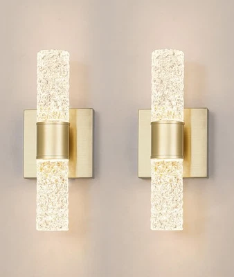 Crystal LED Wall Sconces Set of 2, Brushed Gold Bathroom Light Fixtures, Mode... - Image 1 of 4