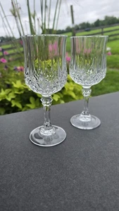 2 Cristal D'arques Crystal Wine Glass Cut Floral 6.5" Goblets Elegant Stemware - Picture 1 of 5