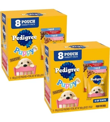 Pedigree Puppy Soft Wet Dog Food, 8-Count Variety Pack, 3.5 oz. Pouches, 2 pk - Image 1 of 4