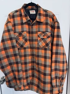 Wrangler Mens Orange Plaid Quilted Lined Flannel Jacket Button Front 3XL Vintage - Picture 1 of 8
