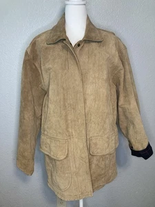 Wildleder Lederjacke Damen M hellbraun Reißverschluss & Druckknopf Flanell gefüttert 90er Y2K Western - Bild 1 von 11