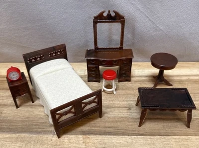 1950s RENWAL Dollhouse Furniture Bedroom Set, Bed, Side Table, Vanity & Stool  - Image 1 of 4