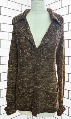 Vintage BCBG Maxazria Open-Knit Marled Brown Cardigan Women's Size Medium y2k - Image 1 of 4