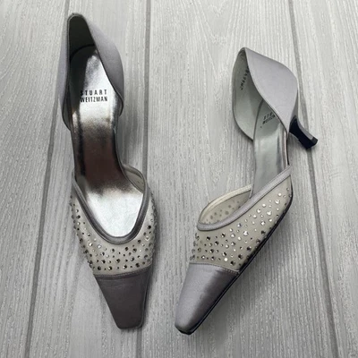 Tacones Stuart Weitzman para mujer vintage sin cordones plateados satinados D-Orsay talla 8 Foto 1 de 4