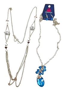 Paparazzi 1 Necklace Set & 1 Long Chain Necklace Silver Tone Bling Turquoise NWT - Picture 1 of 3