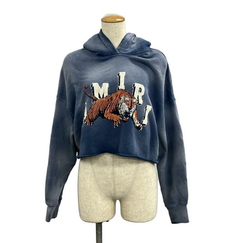 Amiri Felpa con Cappuccio Cropped Stampa Tigre Donna XS Dettagli Danni Graffio Completo su 6e