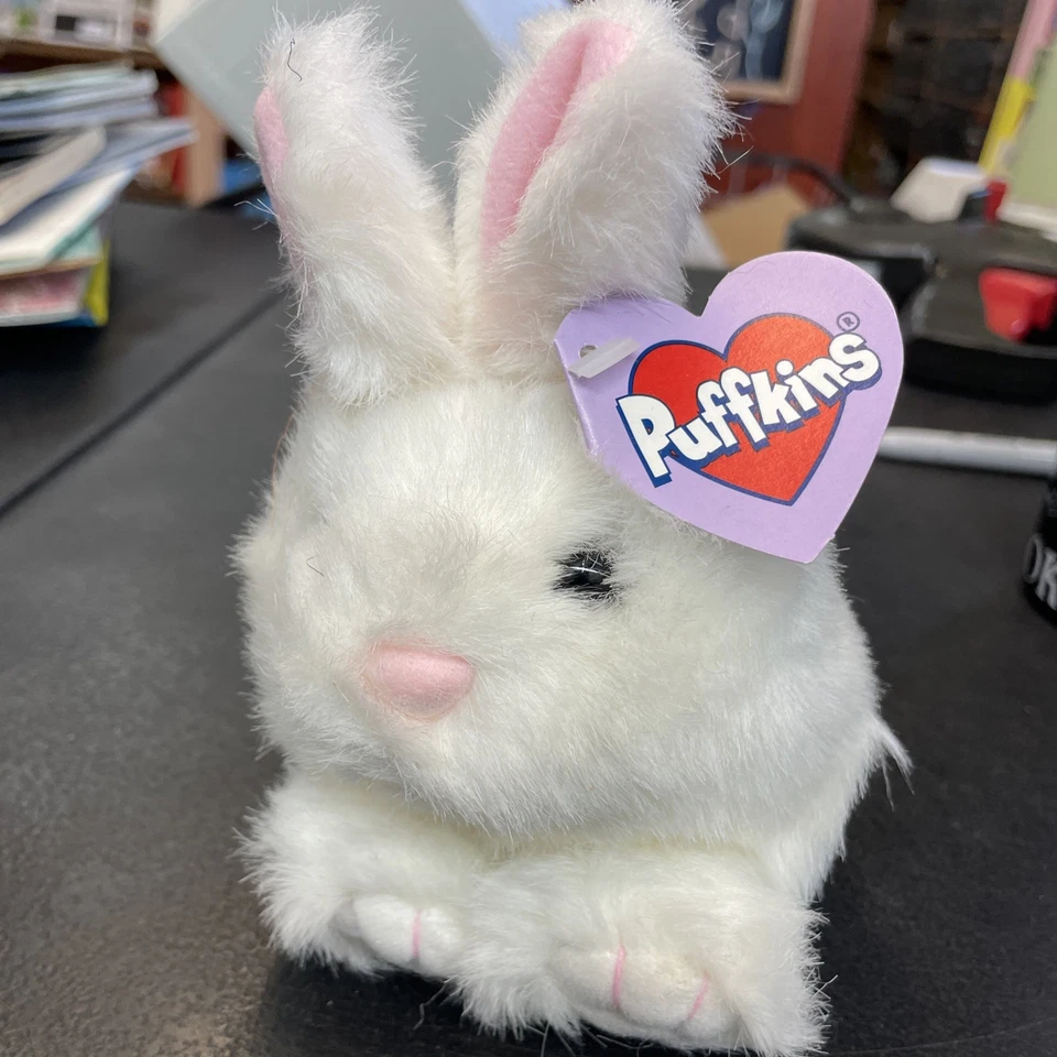 Vintage 90s Puffkins Lucky the Rabbit White Bean Bag Stuffed Plush Swibco Retro - Image 1 of 1