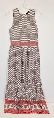 Ulla Johnson Silk Sleeveless Tiered Ruffle Midi Dress Size 4 Pink Ivory Black - Image 1 of 4