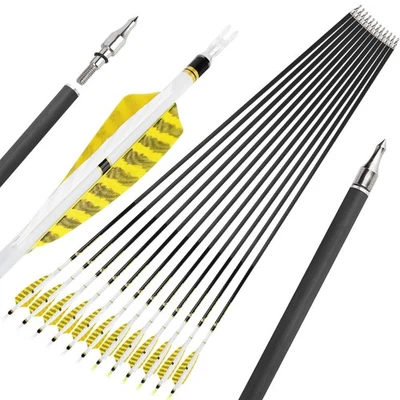 28-32" Pure Carbon Arrow ID6.2mm SP300-800 Feathers Recurve Bow Archery Hunting - Image 1 of 4