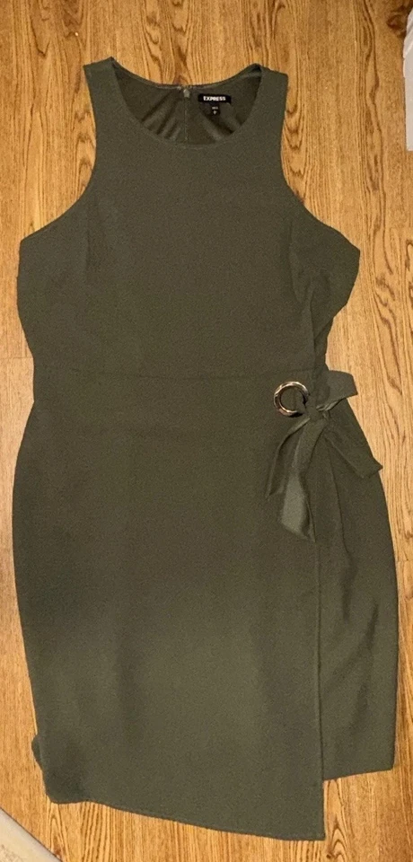 Mini Vestido Vaina Express Cuello Redondo Sin Mangas Envolvente con Corbata Talla Grande Foto 1 de 4