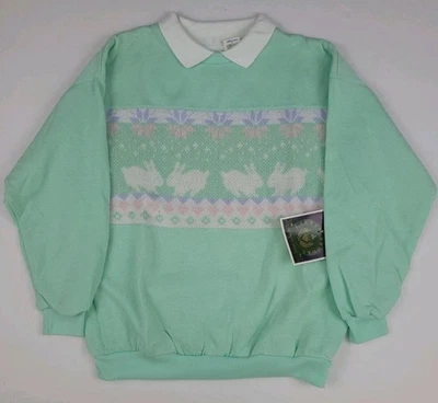 Sudadera Vintage Lauren Brooke Conejo Tejido Patrón Rayas Años 80 Nueva Con Etiquetas Nueva Foto 1 de 4