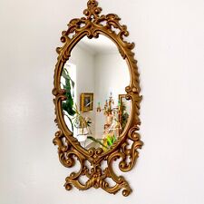 Vintage Small Scale Oval Wall Mirror Hollywood Regency Gold Ornate Syroco style