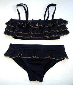 Angel Face Girls Designer Bikini Navy Blue Gold Frill Age 11-12 - Picture 1 of 10