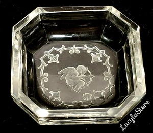 Antique Heinrich Hoffman Czech Art Glass Engraved Pin Dish Ashtrays Salt Dip  - Picture 1 of 12