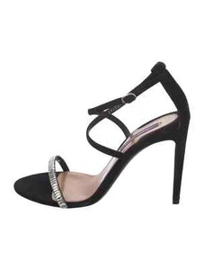NEW RALPH LAUREN Purple Label Suede Crystal Wrap Around Sandal Heels 37 7 Black - Picture 1 of 13