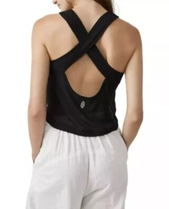 NWOT Free People Movement Anthropologie Keep Away Ribbed Tank Top Black Size M - Picture 1 of 5