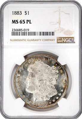 Morgan Dollar 1883, NGC MS-65 PL, Nice peripheral toning! Very attractive coin! - Image 1 of 4