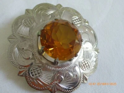 Superb  Antique Silver Scottish Citrine Brooch 1967 Edinburgh 1 3/4" Dia - Image 1 of 4