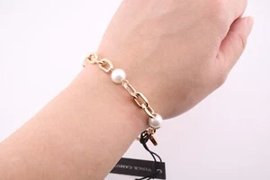 Women's Vince Camuto Faux Pearl Toggle Chain Bracelet Gold Plated Jewelry - Picture 1 of 7