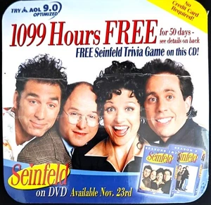 Disco coleccionable/instalar SEINFELD America en línea, CD de AOL v9.0 ¡con juego de trivia! - Imagen 1 de 2