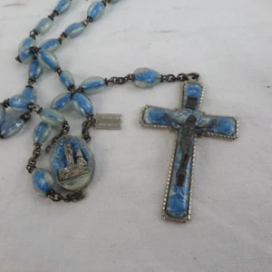 Lucite Lourdes Rosenkranz blau Blase Perlen Legatura Alpacca Italien 50er Jahre - Bild 1 von 14