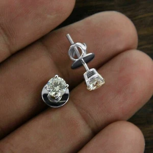 2Ct Round Cut Lab-Created Diamond 14k White Gold Finish Solitaire Stud Earrings - Picture 1 of 3