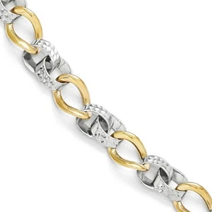 10k 10kt Two-tone Polished and Diamond Cut Link Bracelet 7mm 7.5 inch Lobster - Picture 1 of 3