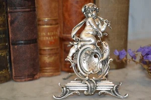 Antik Französisch 800 Sterlingsilber Cherub Fischer Fisch Menü Kartenhalter Markenzeichen - Bild 1 von 8