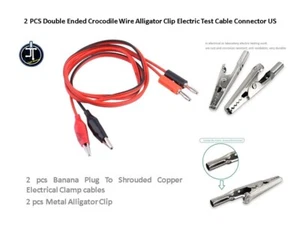 2 PCS Double Ended Crocodile Wire Alligator Clip Electric Test Cable Connector U - Picture 1 of 4
