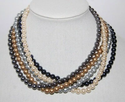 ELEGANT JOAN RIVERS COUTURE MULTICOLORED FAUX PEARLS STATEMENT CHOKER NECKLACE - Image 1 of 4