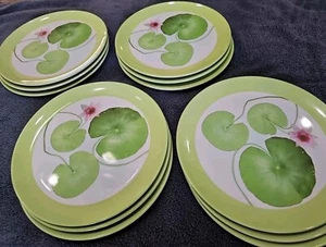 1 Dozen Dinner Plates Slimware Green Lilly Pad 11” Serving Plate 2008 Lotus Leaf - Picture 1 of 8