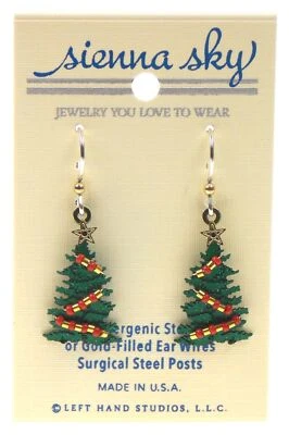 Pendientes Sienna Sky Árbol de Navidad Hipoalergénicos Plata de Ley EE. UU. Cuelgan Regalo Foto 1 de 2