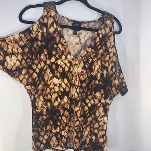 BEBE 2b Womens Cold Shoulder Top Medium Multicolor Pattern #765 - Picture 1 of 9