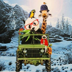 Baumwolljersey Panel Panda Breite 145 x 85 cm Bunt nähen Giraffe Blau Schnee - Bild 1 von 2