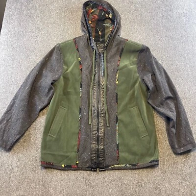 Koos of Course! Hooded Jacket Unique Print Trim Full Zip Olive Green M Artsy - Image 1 of 4