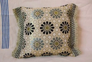 Brocade Pillow Covers Made in Morocco - Small - Silver & Black - 21" x 16.5" - Picture 1 of 3
