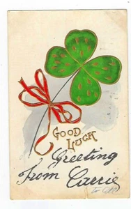 Postkarte Anfang 1900 4 Blatt Kleeblatt Viel Glück geprägt - Bild 1 von 2