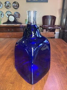 Vaso a forma di bottiglia in vetro cobalto artistico polacco 13,5" Made in Poland - Foto 1 di 7