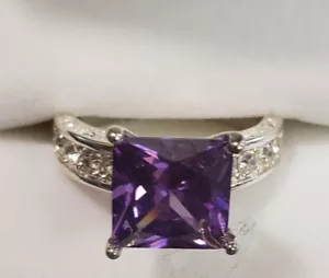 Amethyst & Sterling Silver Ring Size 8 February Birthstone & Topaz Stones - Picture 1 of 5