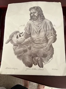 Vintage Jesus Sketch Little Lamb 1994 504/530 Jesus & Lamb Signed Merrie Kapron - Picture 1 of 5