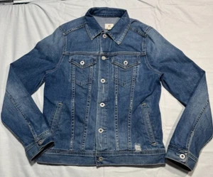 AG Adriano Goldschmied Denim Jean Trucker Jacket Mens Large Blue Cotton Stretch - Picture 1 of 11