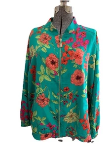 Susan Graver Turquoise Floral Bomber Jacket Lightweight Size 2X Unworn - Picture 1 of 14