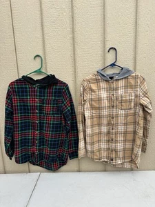 Art Class 2pk Boys Long Sleeve Flannel Size 14 XL Black Color Green Hoodie - Picture 1 of 8