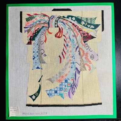 PRINCELY / KML5003 - KIMONO OBI BOW - Handpainted Needlepoint Canvas 17x17" NOS - Image 1 of 4