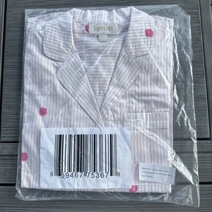 NOON By KIP 100% Baumwolle Gestreifter Pyjama Langarm in Rosa Streifen XS NEU - Bild 1 von 4