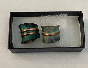2 Vintage Hammered Copper Patina Wrap Adjustable Rings - Picture 1 of 5