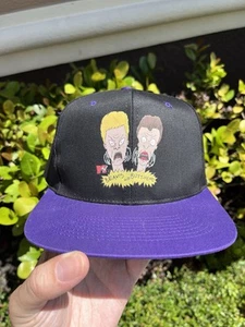 Vintage Beavis And Butthead Hat Snapback One Size MTV 1993 KC Black Purple - Picture 1 of 13