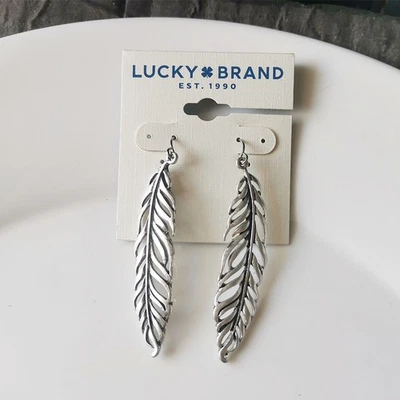 New Lucky Brand Feather Drop Earrings Gift Retro Women Party Vacation Jewelry - Image 1 of 3