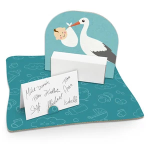 itenga Geldgeschenkverpackung Taufe  Geburt "Storch mit Baby" mintgrün pastell - Bild 1 von 2